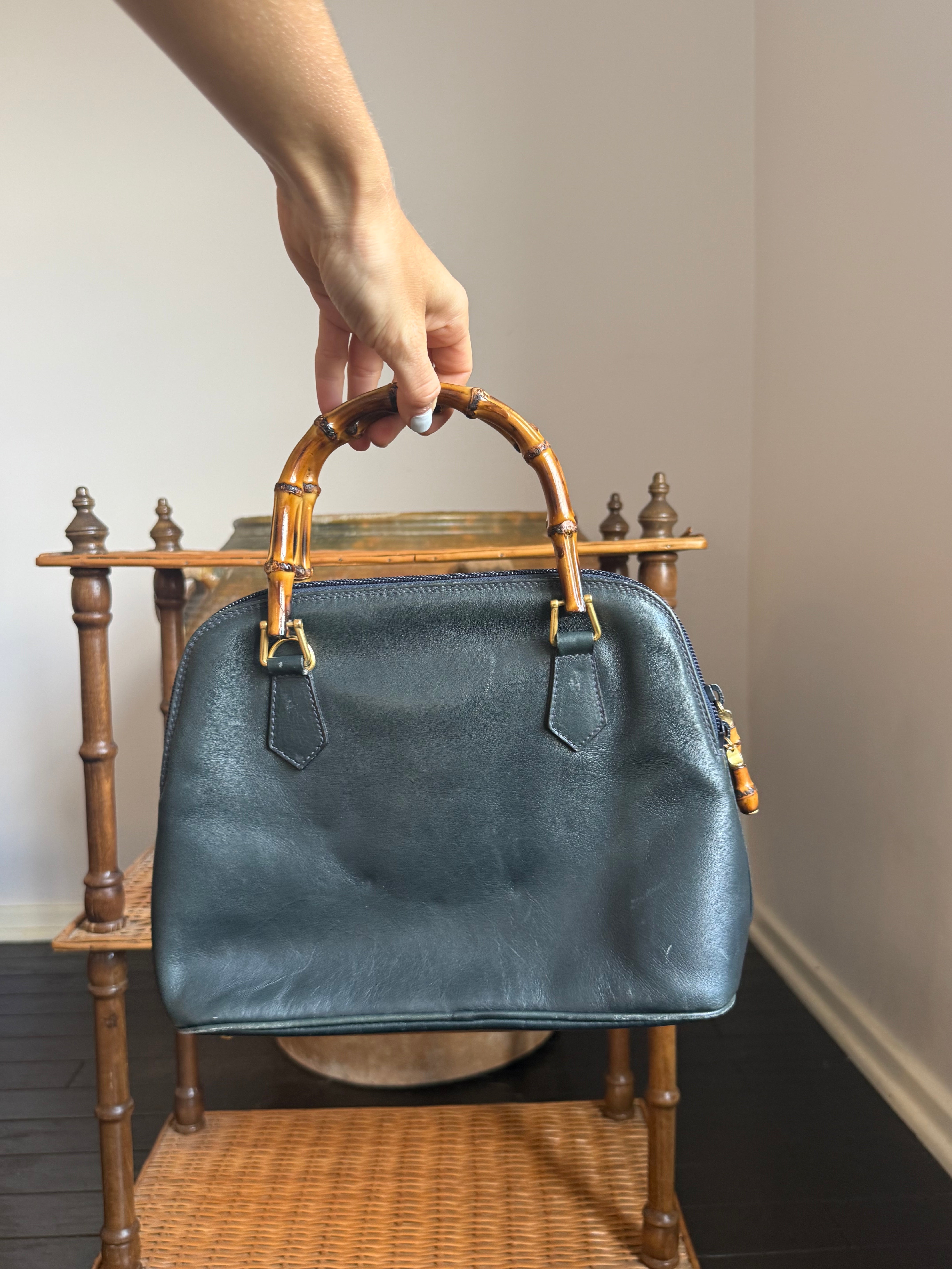 Vintage Gucci Bamboo Top Handle Bag in navy
