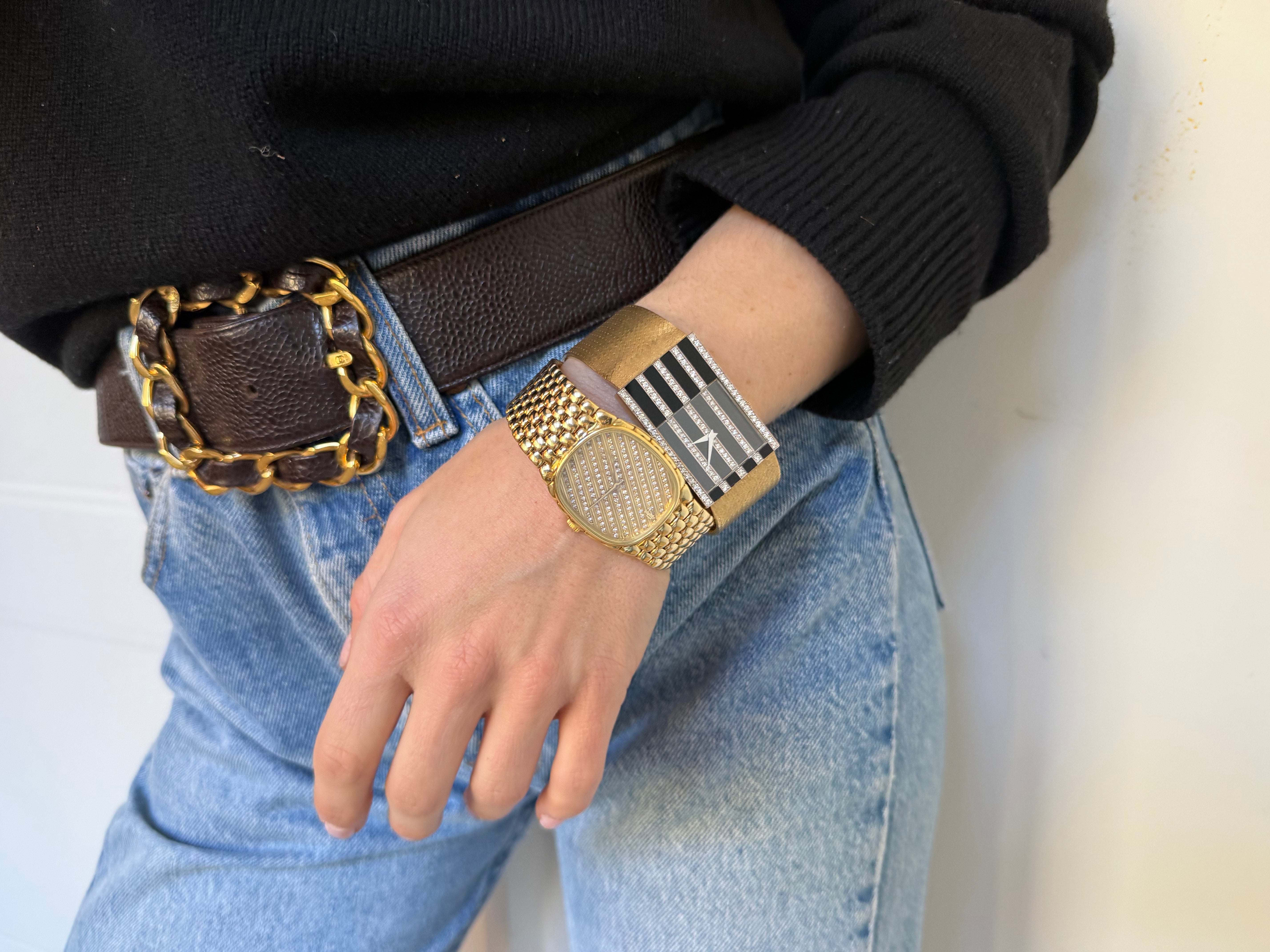 Chopard 18k Yellow Gold with Black Onyx and Diamonds Stripe Watch