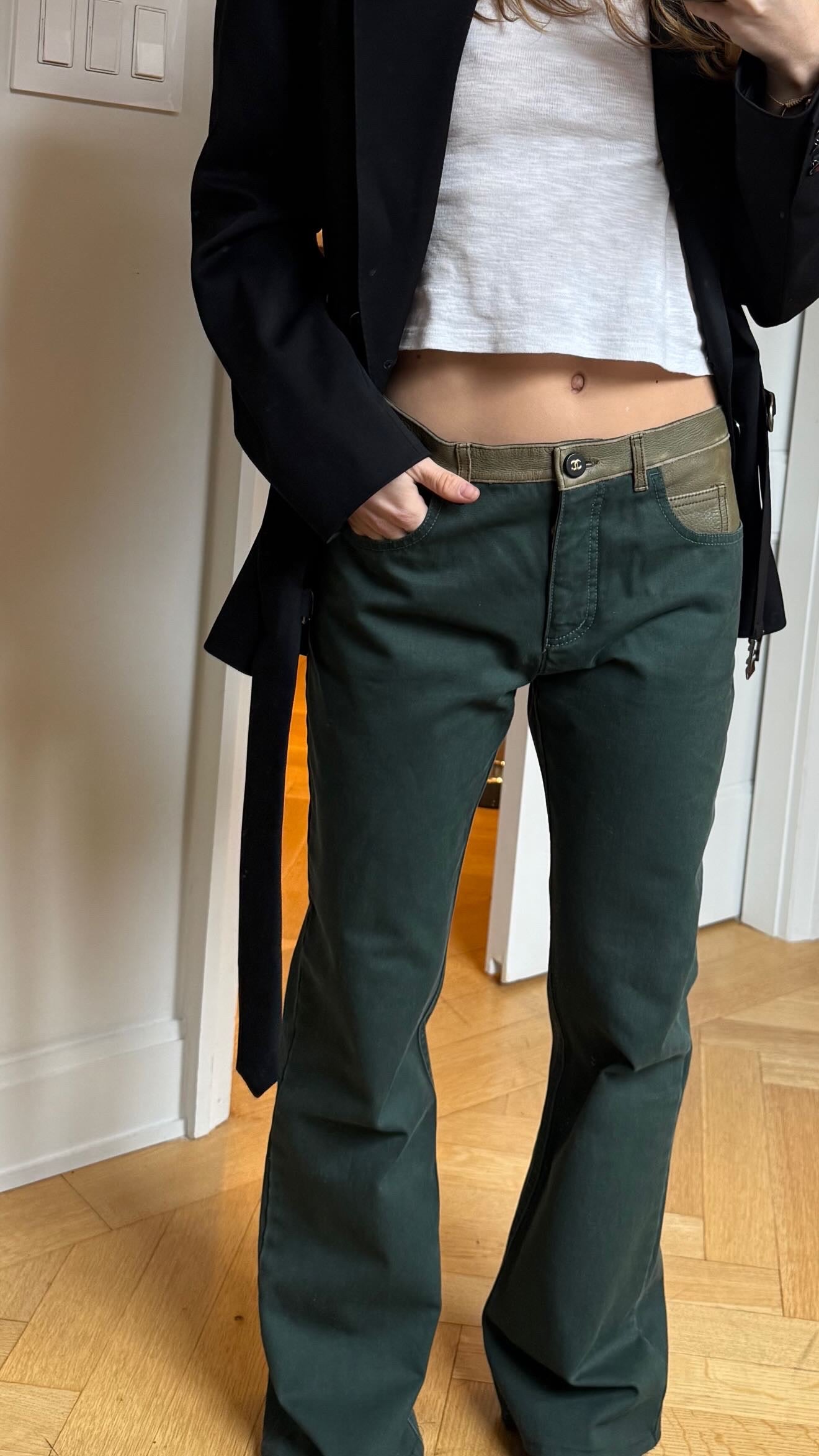 Chanel Green and Leather pants