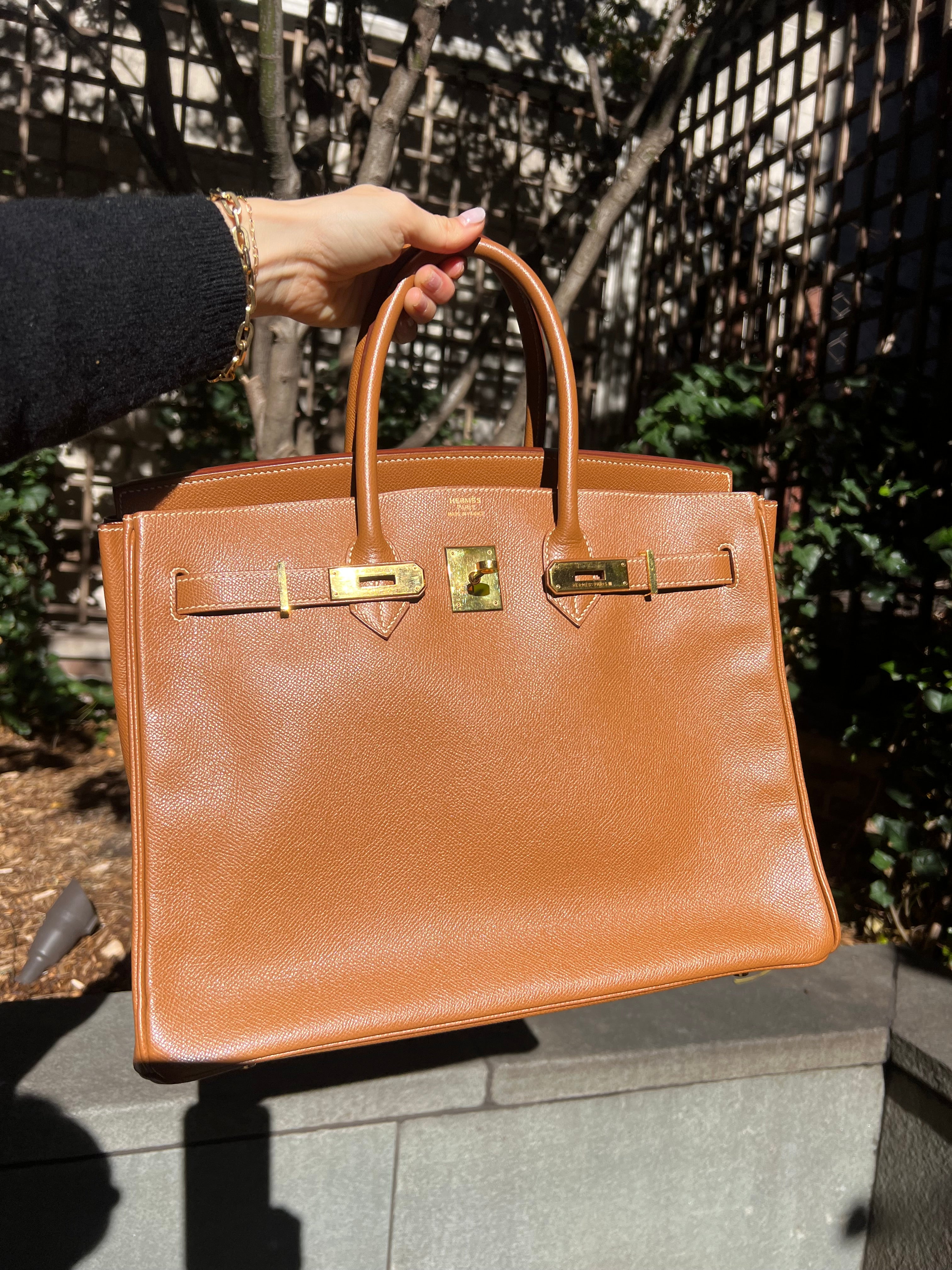 B35 camel with gold Hermes Birkin