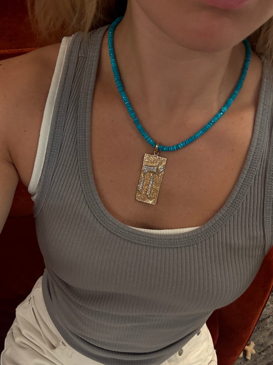 Turquoise chain with chai pendant