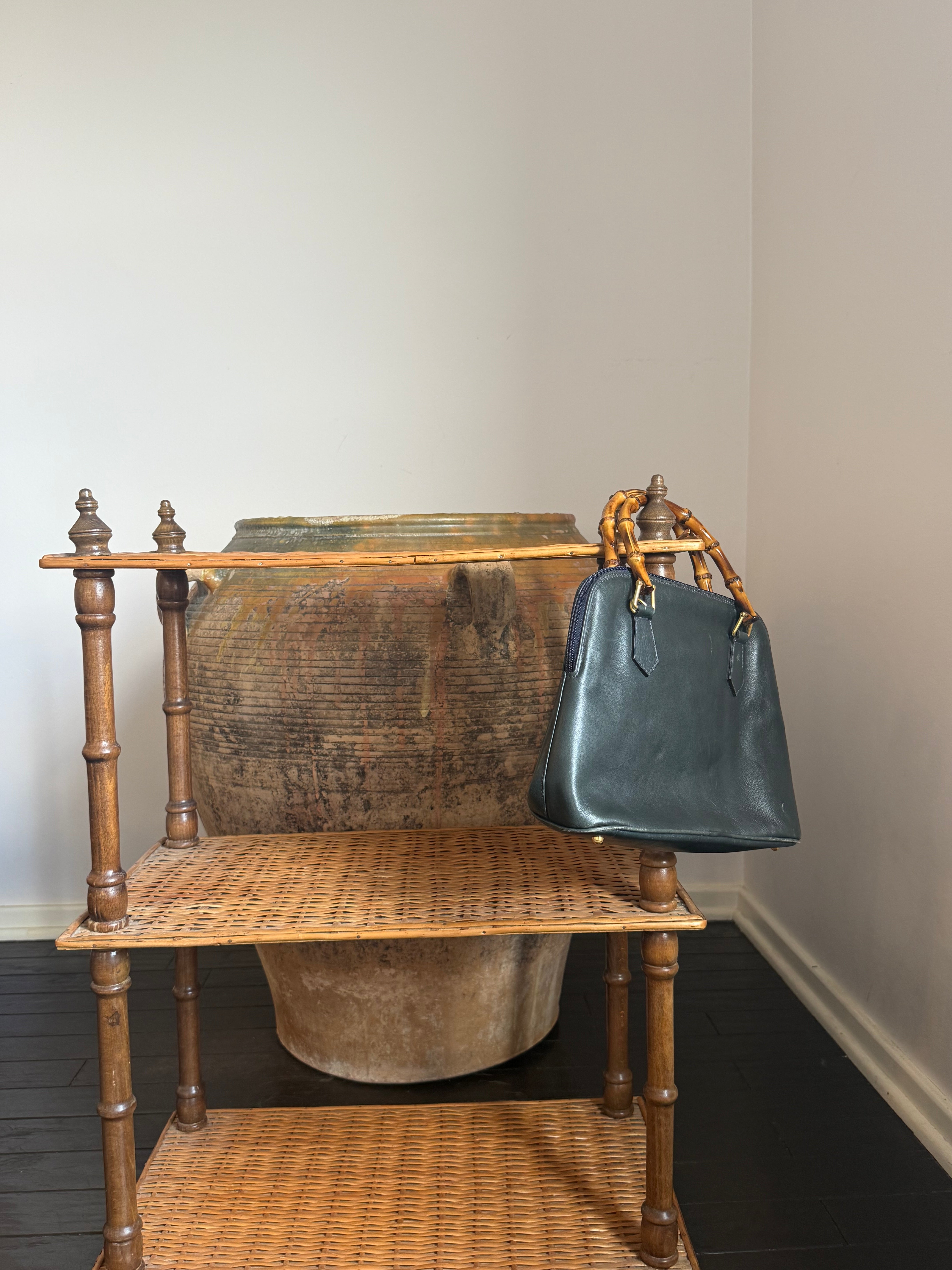 Vintage Gucci Bamboo Top Handle Bag in navy