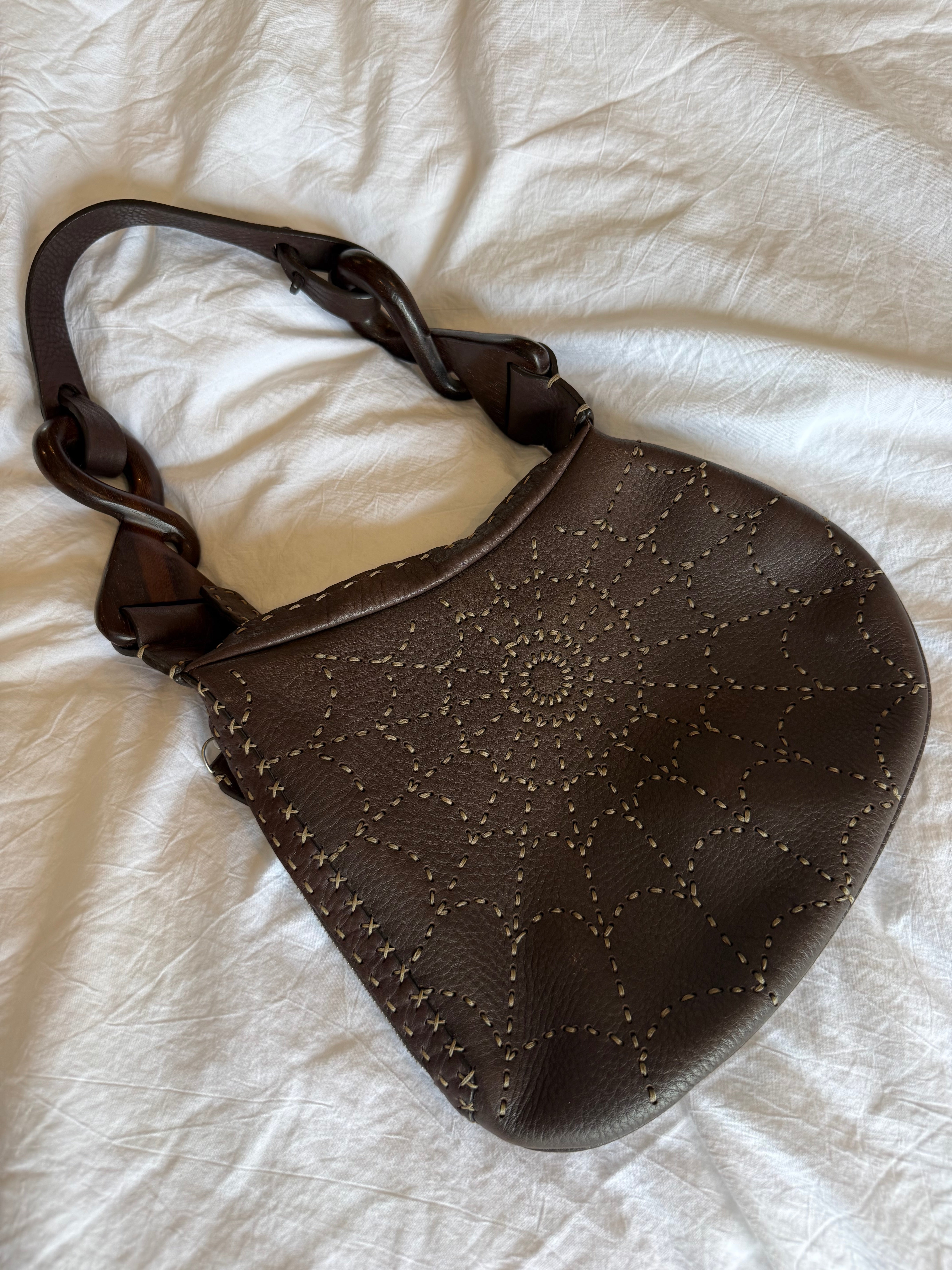 Fendi Zucchino FF Oyster Bag with Spider embroidery