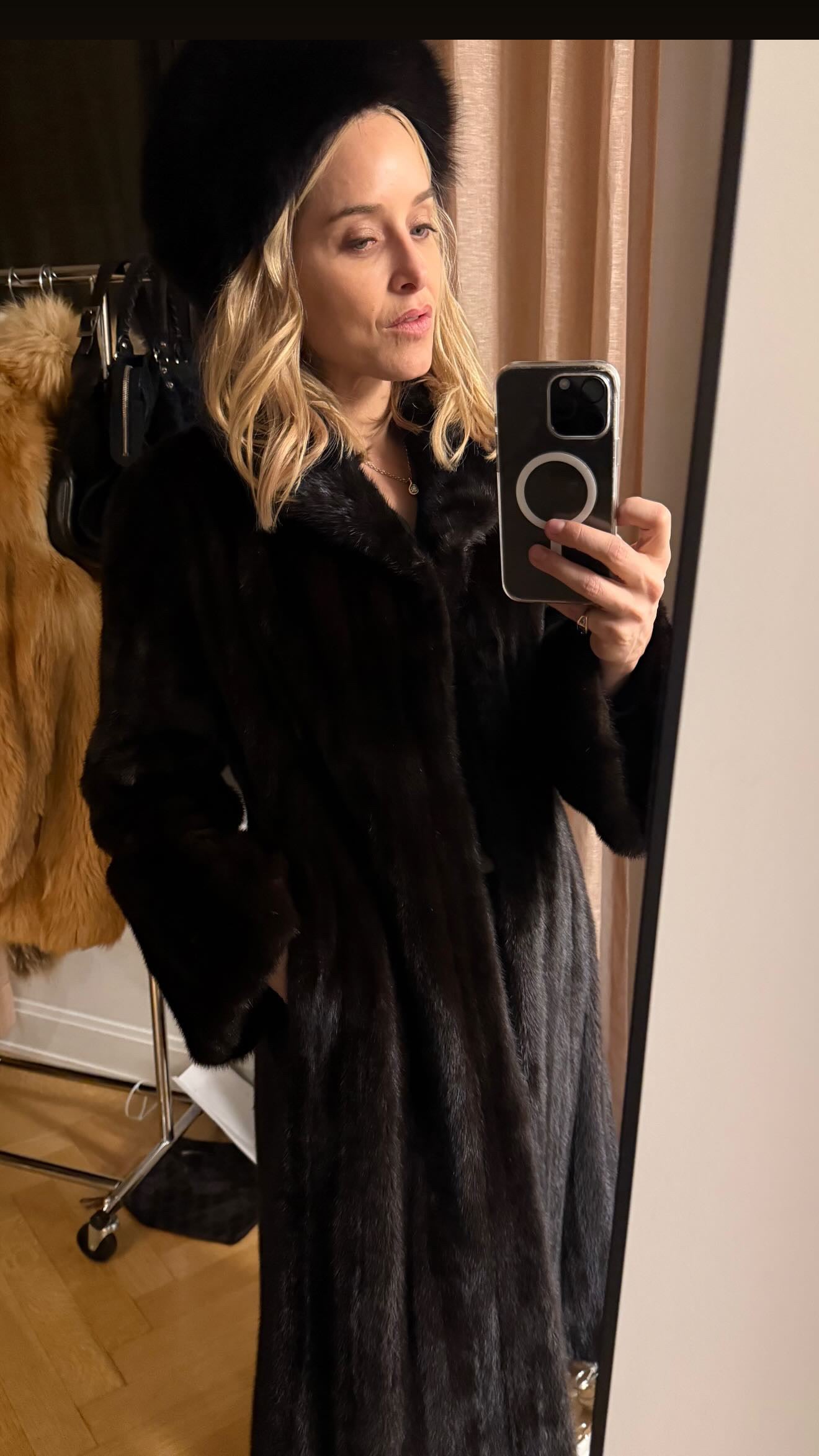 Long brown mink coat